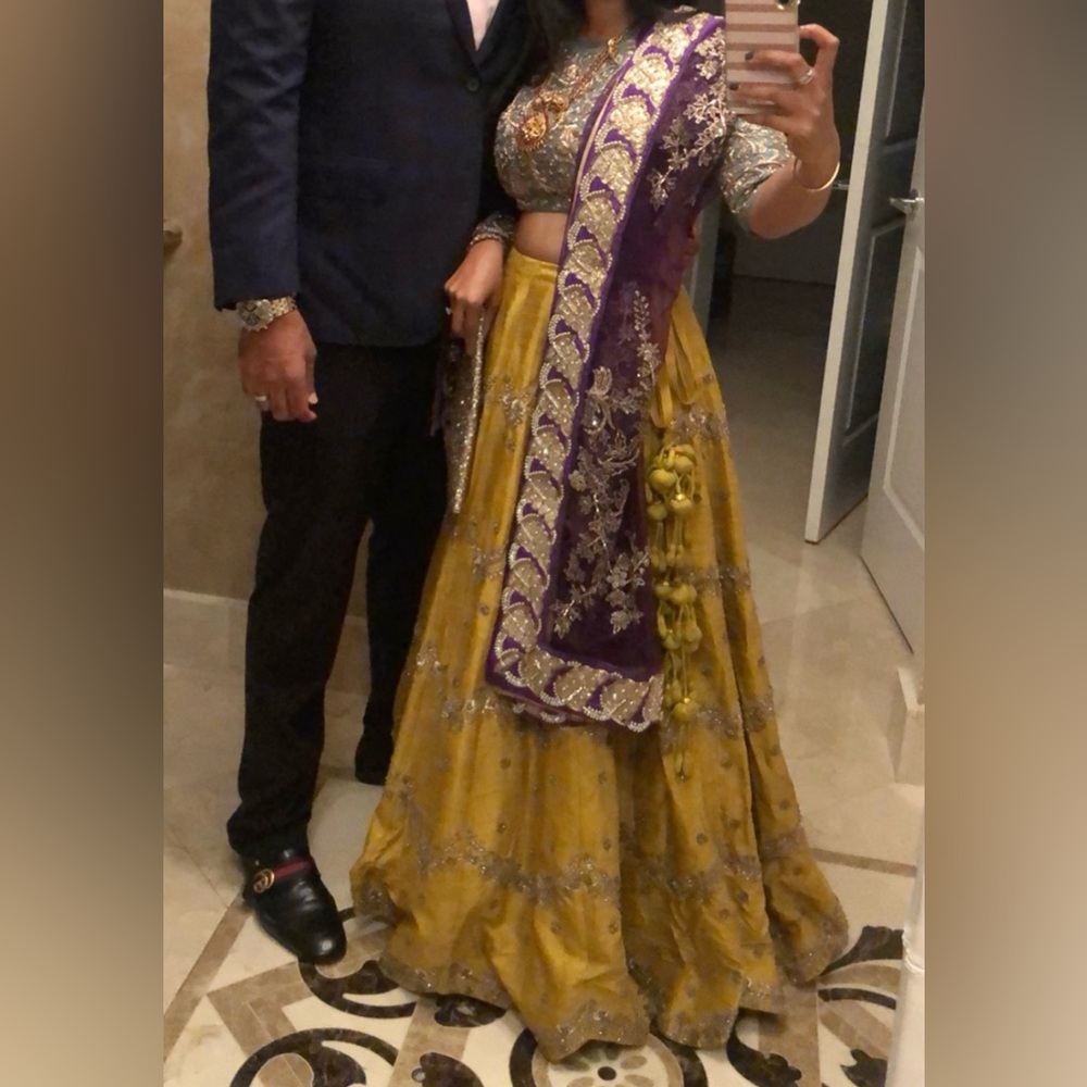 Jayanti Reddy Zardozi Lehenga Choli w/Purple Dupatta